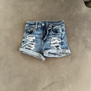 American Eagle Outfitters Blue Distressed Jean Shorts